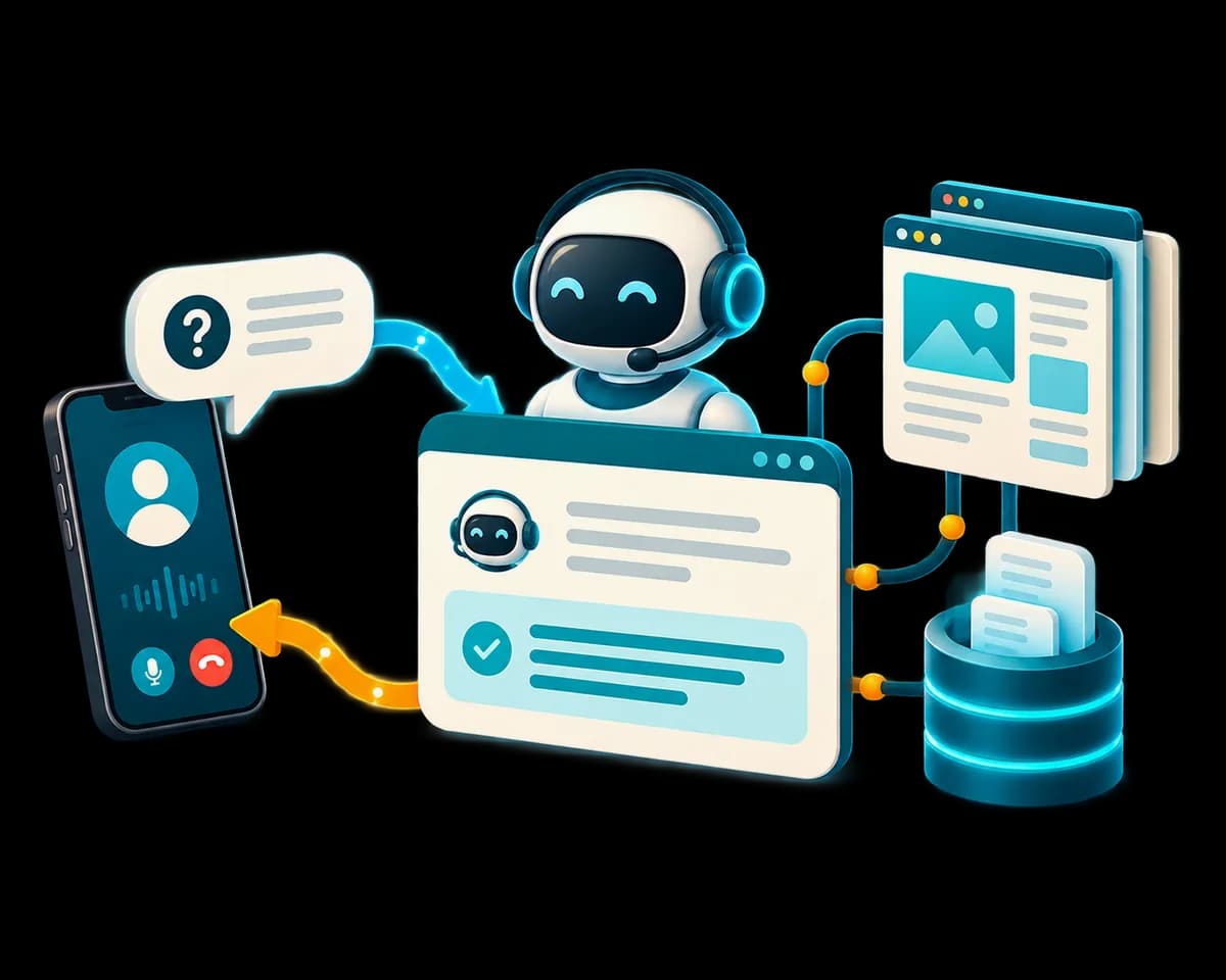 An illustration of an assistant answering a question from a website's own pages during a call.