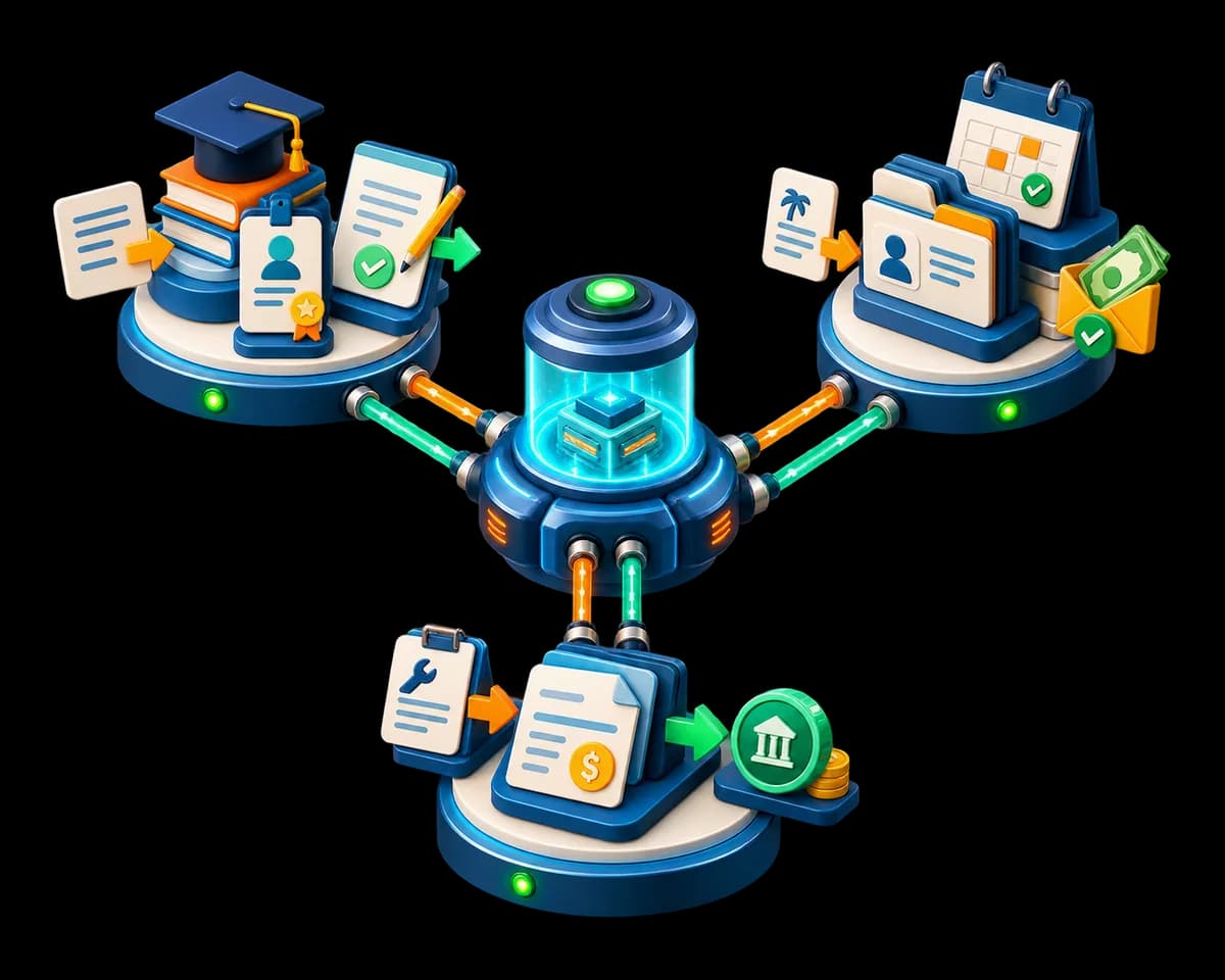 An illustration of several systems running side by side in production.