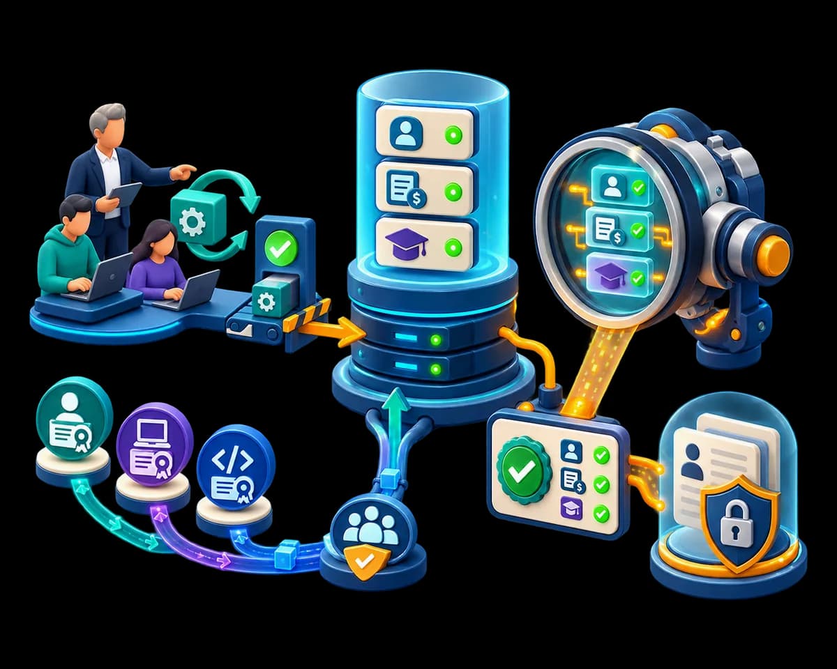 An illustration of claims being checked against systems that actually run.