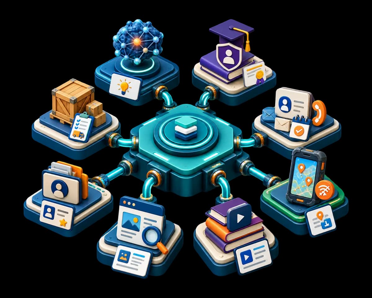 An illustration of several systems built on one shared foundation.