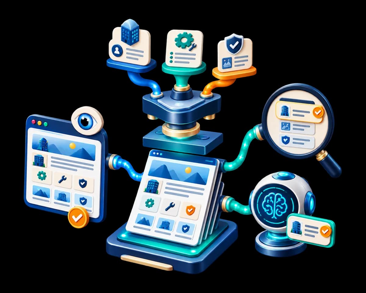 An illustration of a website built with a machine-readable layer underneath it.