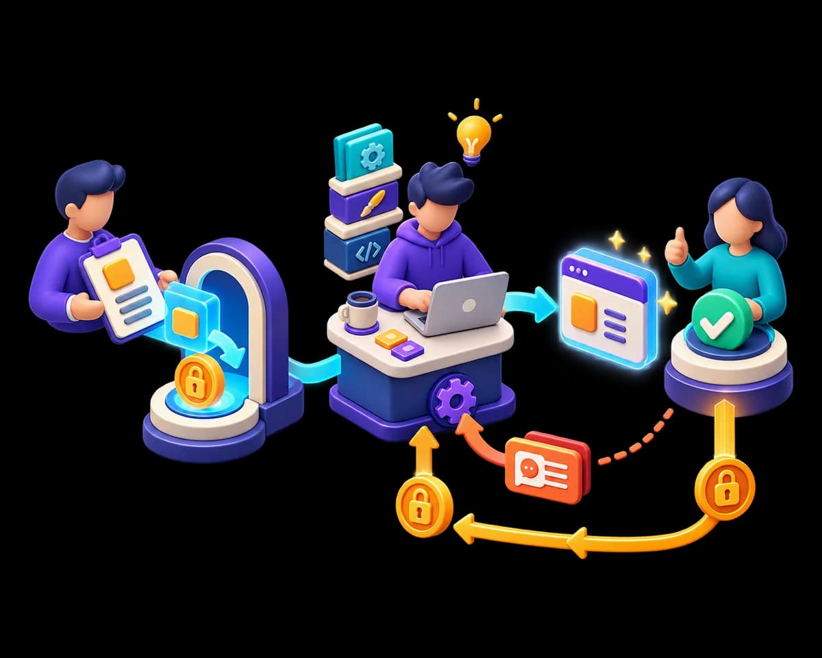 An illustration of work being delivered and paid for through a marketplace.